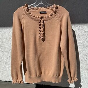 BTFBM Women's Tan Soft Ruffle Partial‎ Button Down Sweater small